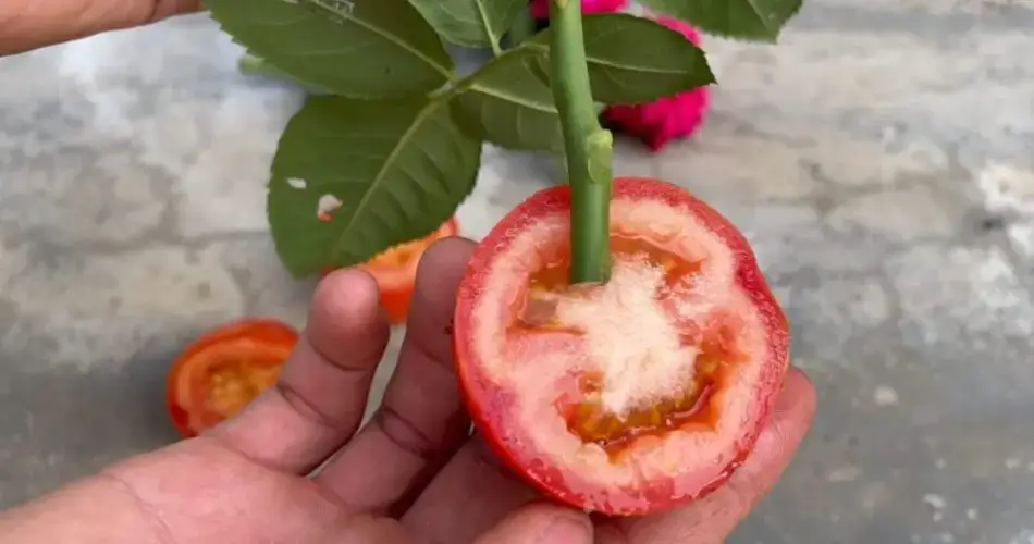 Planta una rosa en una rodaja de tomate y espera unos minutos – increíble