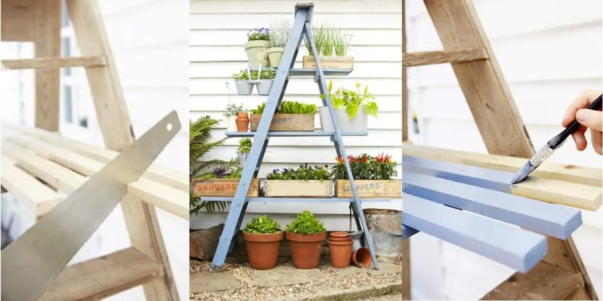 Escalera con soporte para flores de bricolaje para su exterior