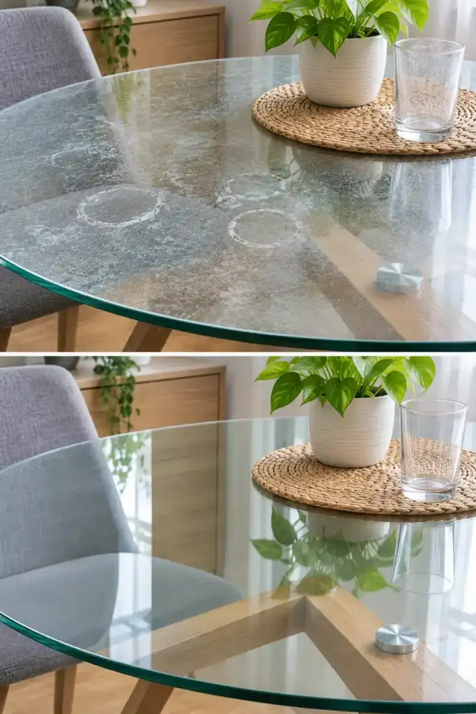 Cómo recuperar el brillo de una mesa de cristal con marcas de cal