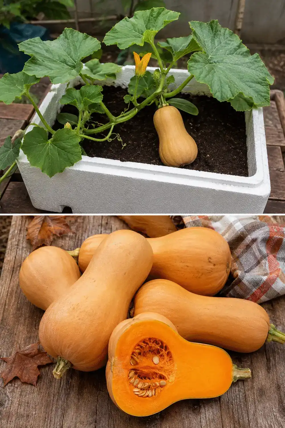 De la caja de poliestireno a la cosecha de otoño: cómo cultivar calabaza butternut en el recipiente más insólito
