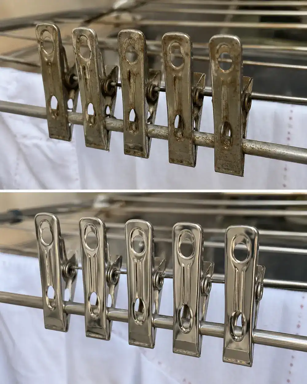 El método para limpiar las pinzas metálicas del tendedero y evitar manchas en la ropa