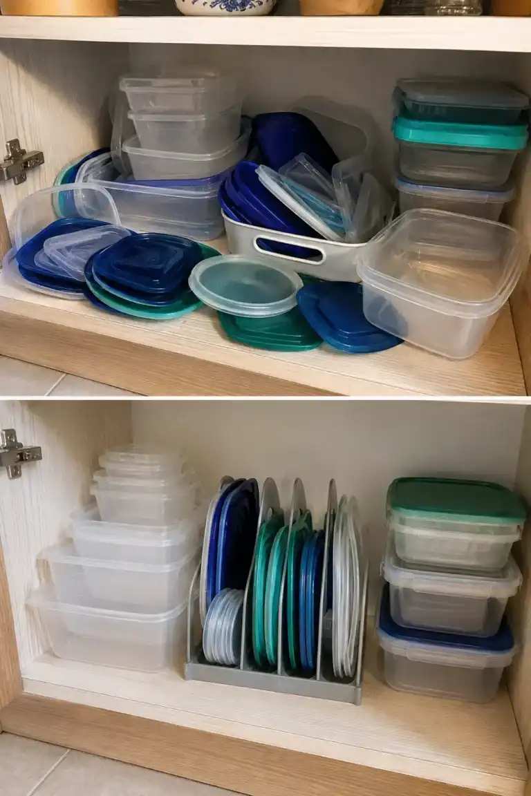 El método para mantener ordenados los recipientes con tapa sin ocupar media cocina