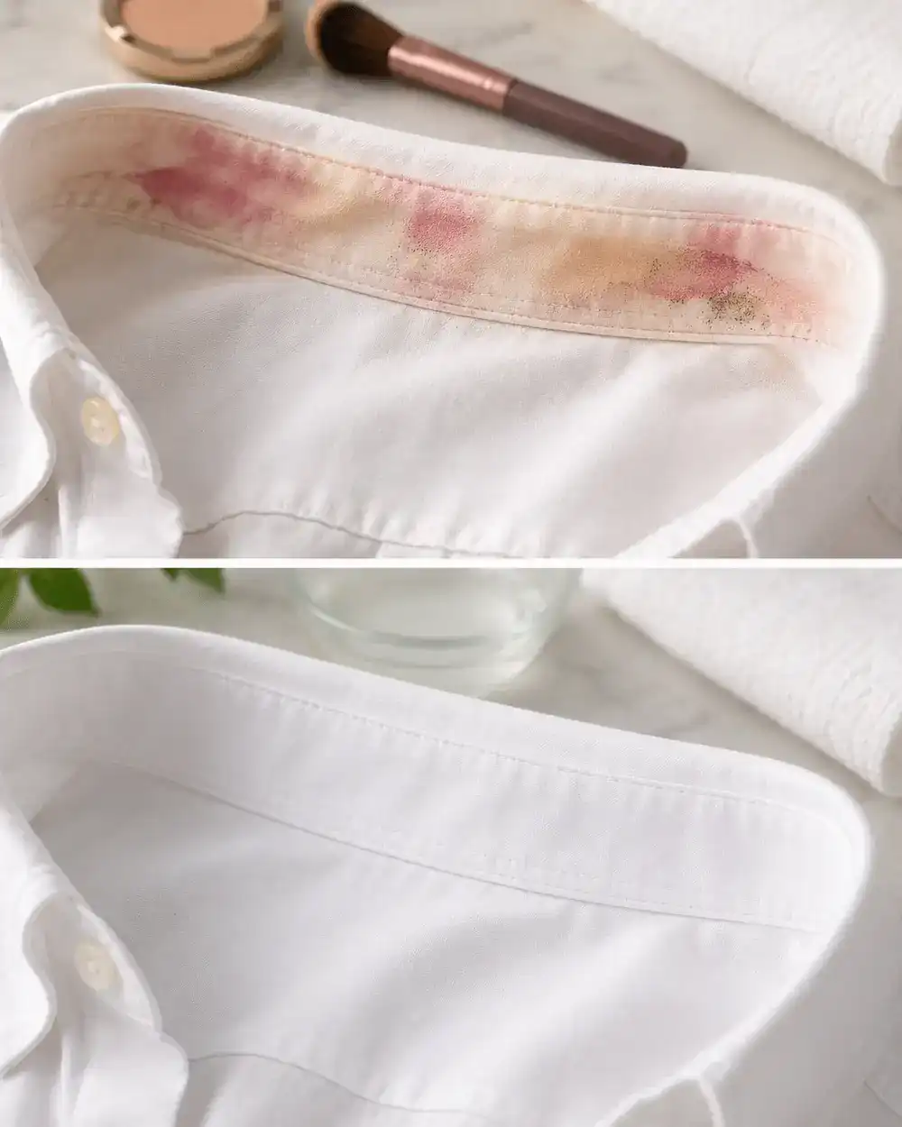 El truco para eliminar las manchas de maquillaje de los cuellos de las camisas blancas
