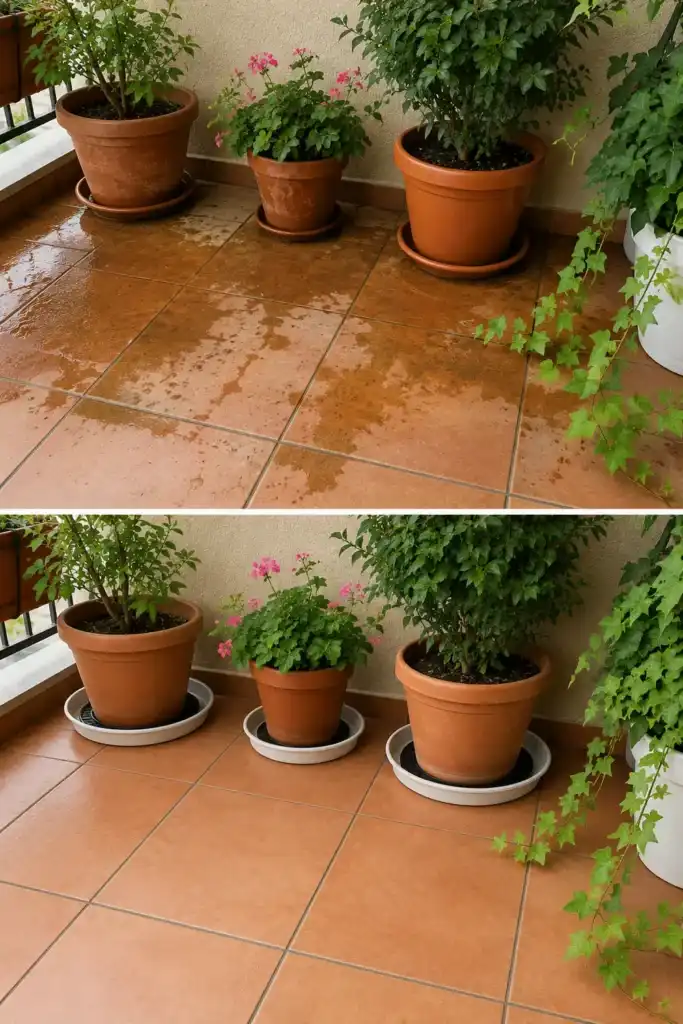 El truco para evitar que las plantas manchen el suelo de la terraza con el riego