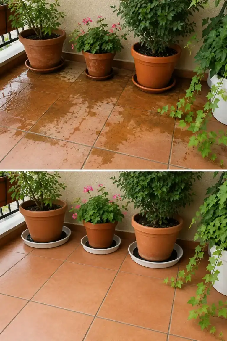 El truco para evitar que las plantas manchen el suelo de la terraza con el riego