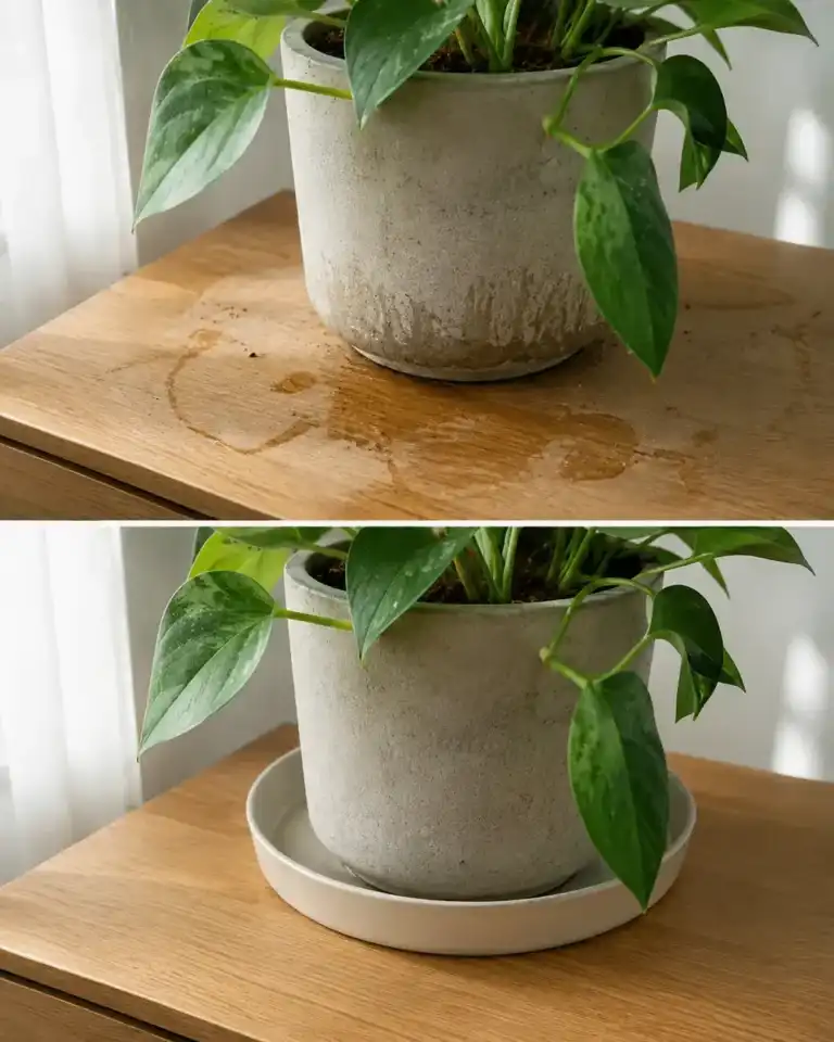 El truco para que las plantas de interior no manchen los muebles al regarlas
